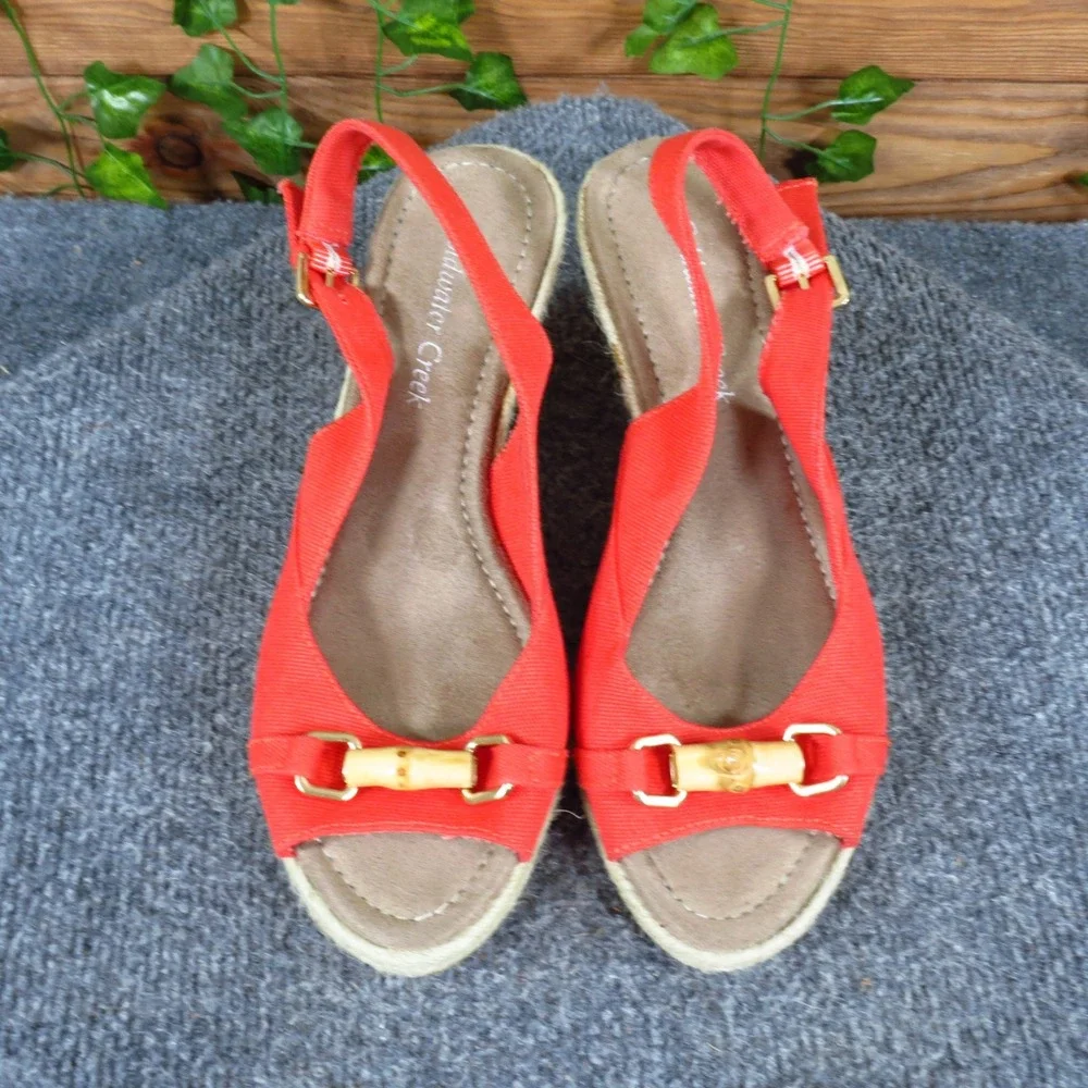 Coldwater Creek Women Espadrille Wedge Sandals Size 6.5 Summer Red Canvas Bamboo